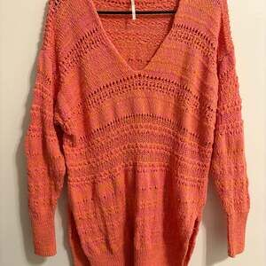 Free People Hot Tropics V-Neck Paloma Combo Open Stitch Pullover Sweater XS